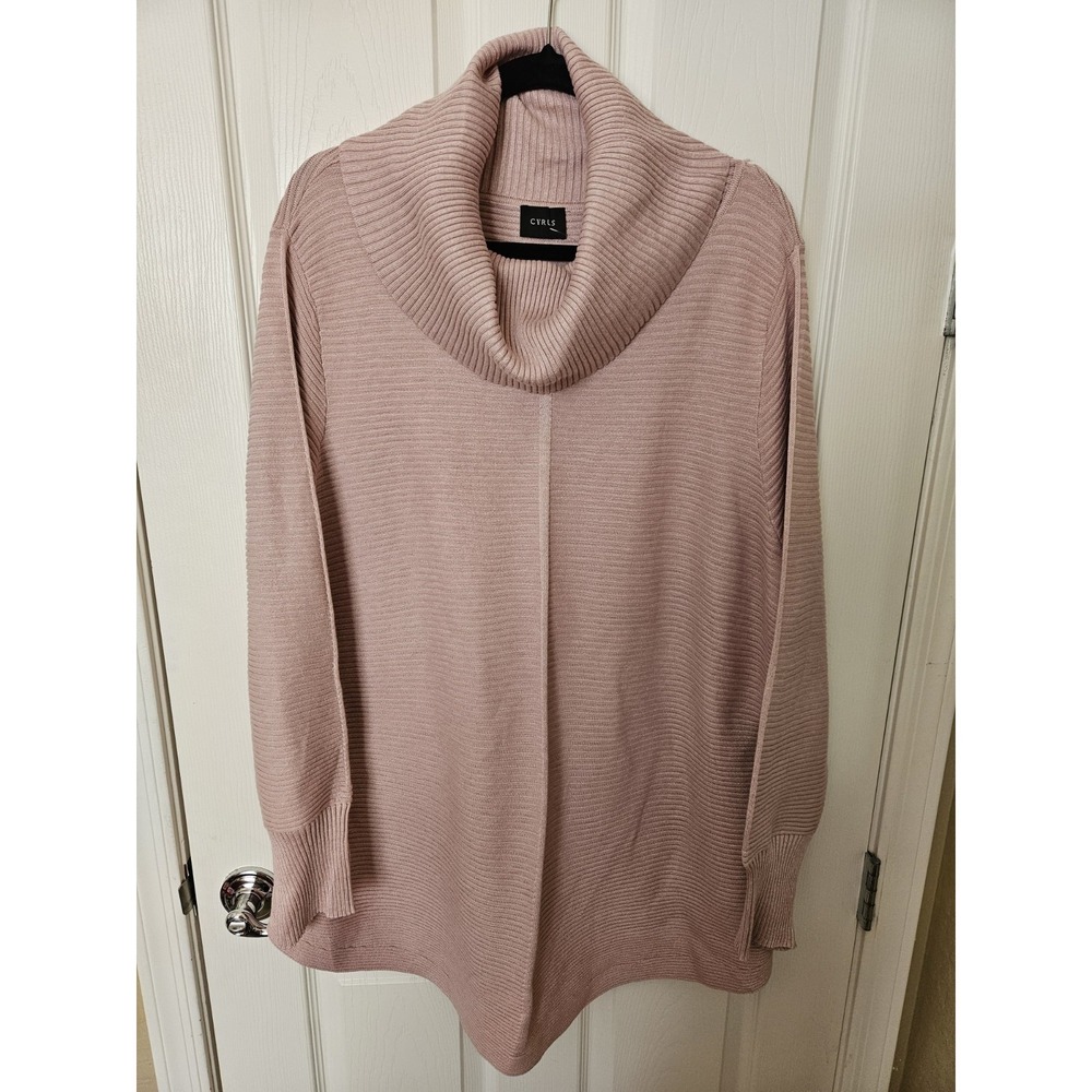 NWT Cyrus Pink Ribbed Knit Long Sleeve Pullover Sweater Cowl Neck, Plus 2X